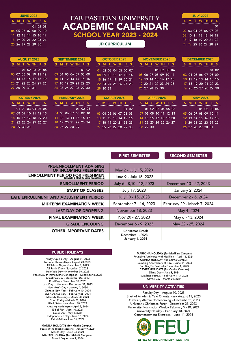 Academic Calendars • Far Eastern University